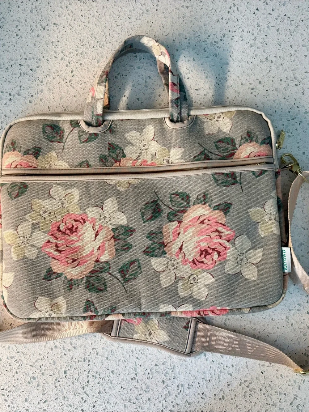 Floral Canvas Laptop Bag in Pink and Gray